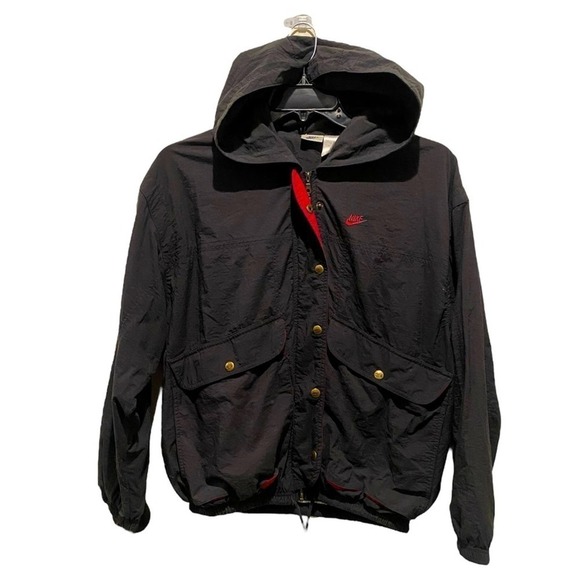 Vintage NIKE zip up nylon hooded Jacket M Black - Picture 1 of 4
